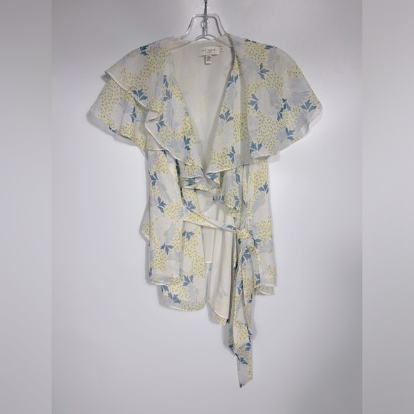 Ted Baker Gemmiaa Wrap Blouse Top With Ruffled Sleeves Size US6(UK2) Blue - Picture 3 of 11